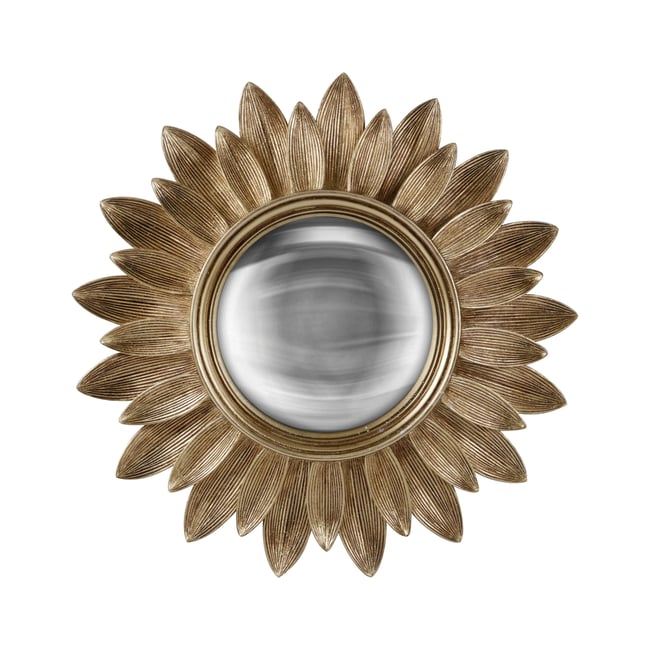 Miroir rond convexe contours feuille 30 cm Couleur or <span itemprop=
