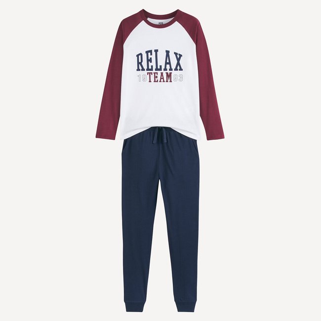 Pyjama coton, message imprimé blanc/marine <span itemprop=