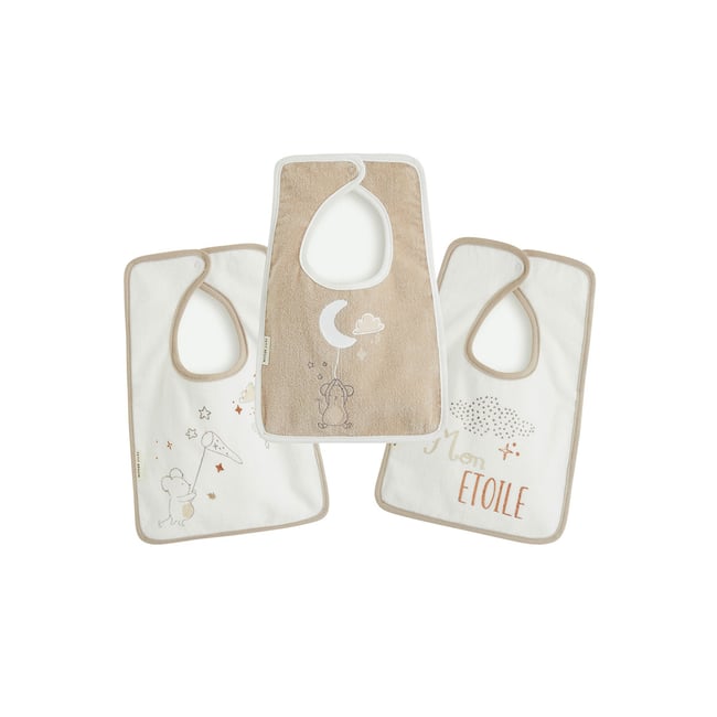 Lot de 3 bavoirs bébé Eliah ecru <span itemprop=