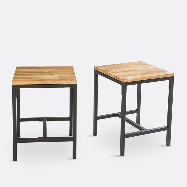 Lot de 2 tabourets chêne massif et acier, Hiba naturel LA REDOUTE INTERIEURS