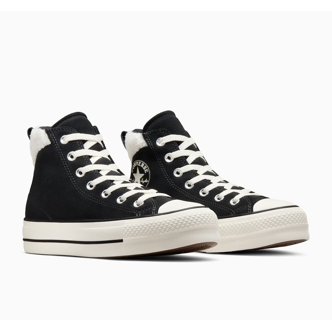 All Star Puff Lift Cozy Essentials High Top Trainers in Leather, black, CONVERSE