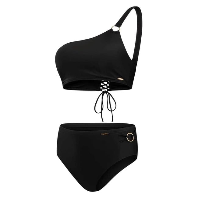 Ensemble de maillot de bain 2 pièces motif/style asymétrique noir <span itemprop=