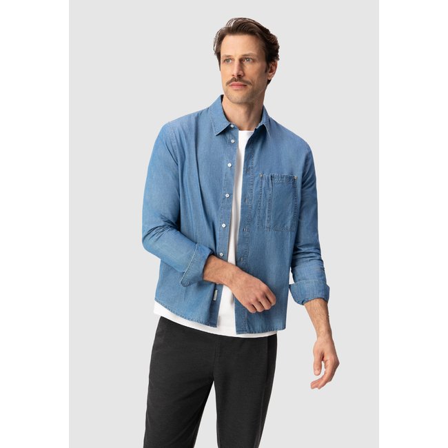 Chemise regular poche asymétrique bleu grise <span itemprop=