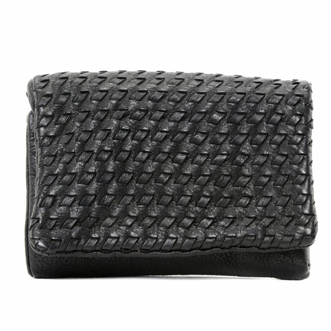 Portefeuille porte-monnaie en cuir tressé ATACAMA noir <span itemprop=
