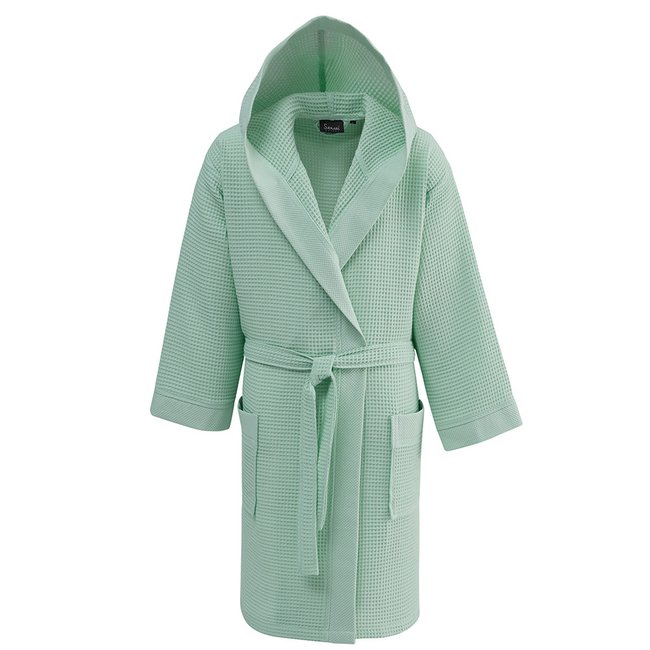 Peignoir mi-long nid d'abeille SPA CAPUCHE menthe <span itemprop=