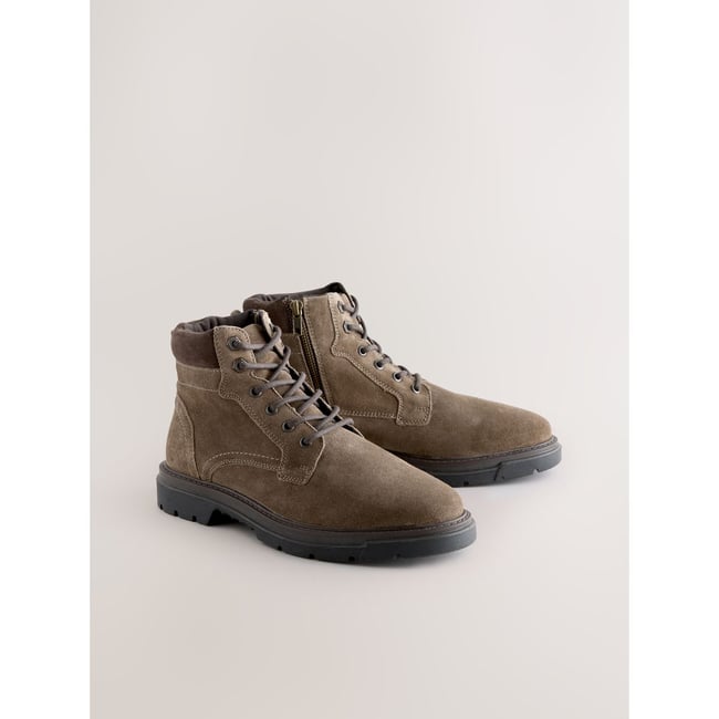 Bottes hautes zippées en cuir marron mink <span itemprop=
