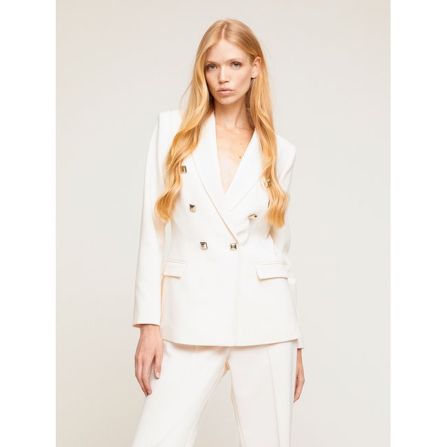 Veste couture à double boutonnage blanc <span itemprop=