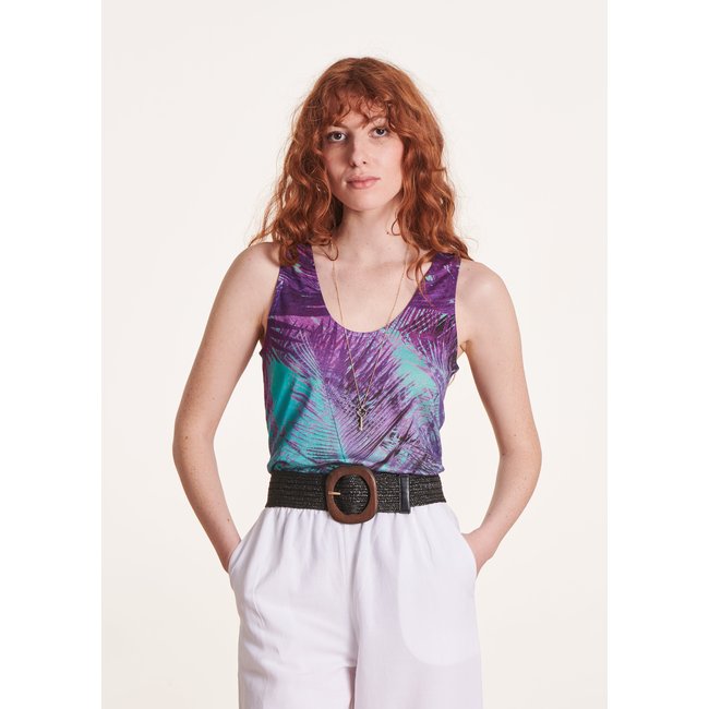 Débardeur en jersey lin à imprimé blueberry <span itemprop=