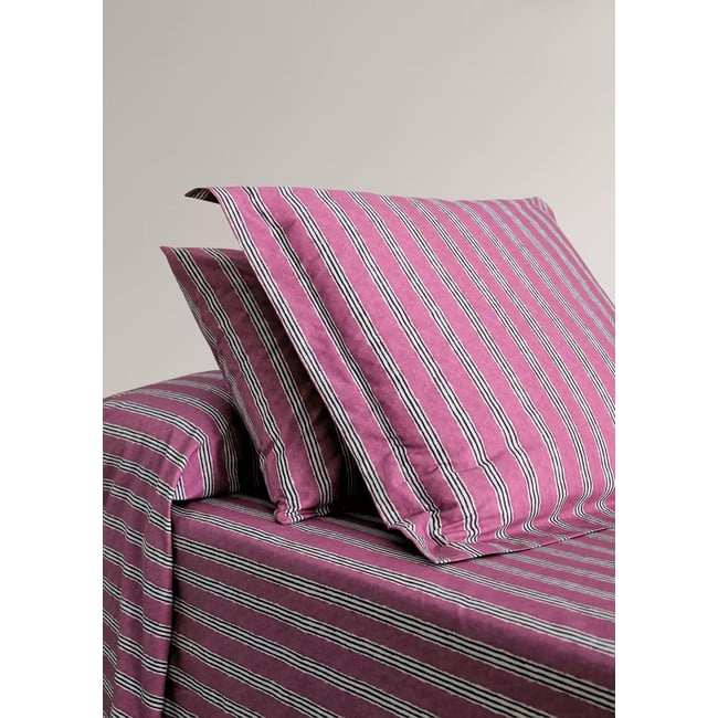 Deux taies d’oreiller percale de coton rayures tricolores 50x75 cm cerise <span itemprop=