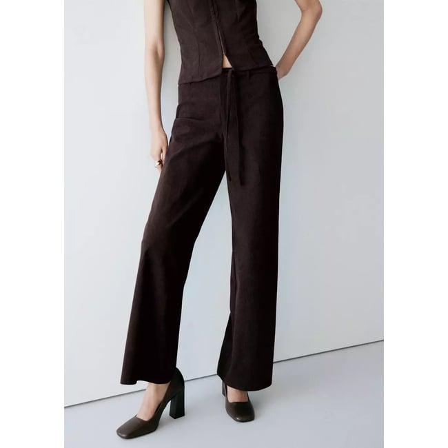 Pantalon en velours côtelé avec cordon de serrage chocolat <span itemprop=