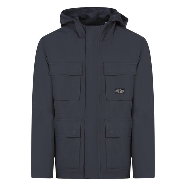 Blouson 4 poches marine uni avec une coupe droite et un col à capuche marine <span itemprop=