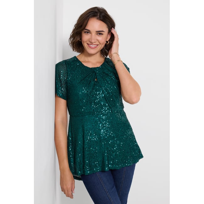 Haut à Sequins Saison Scintillante vert <span itemprop=