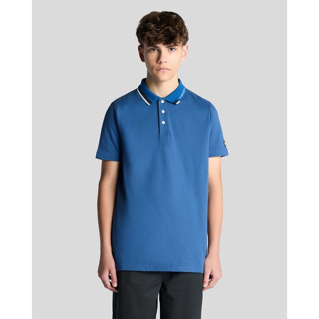 Polo à liserés contrastés logo bleu bleuet foncé <span itemprop=