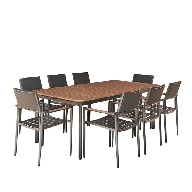 Salon de jardin en teck et aluminium 6/8 places  SIENA noir <span itemprop=