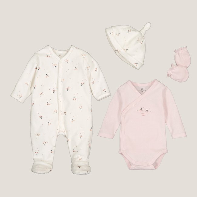 Kit naissance 4 pièces ecru/rose <span itemprop=