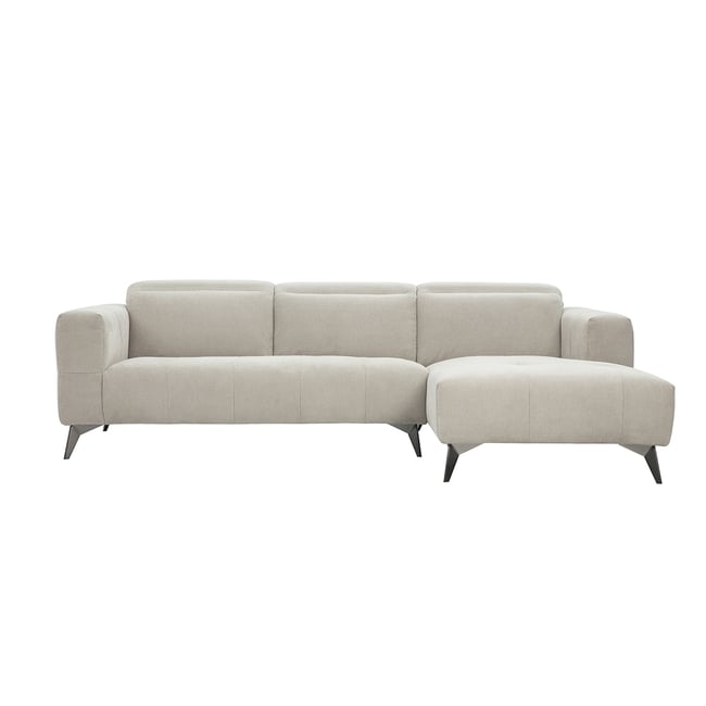 Canapé d'angle droit 3 places avec têtières ajustables en tissu chenille beige et métal NORELL Couleur beige <span itemprop=
