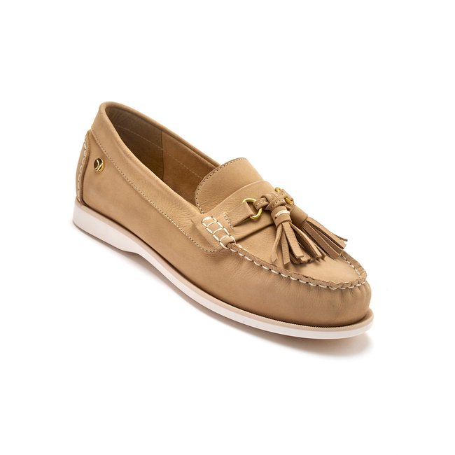 Mocassins pompons beige <span itemprop=