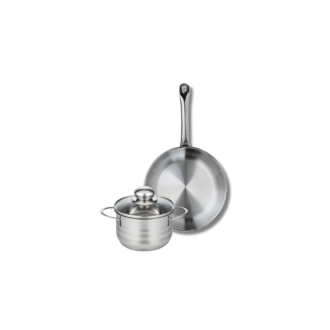 Batterie de cuisine 1 poêle 24cm + 1 faitout 14cm PROFI BRILLANT gris <span itemprop=