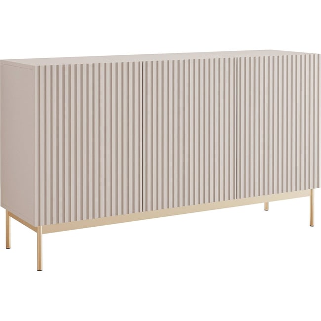 Buffet 3 portes rainurées LINEARIS avec LED Couleur cachemire et doré <span itemprop=