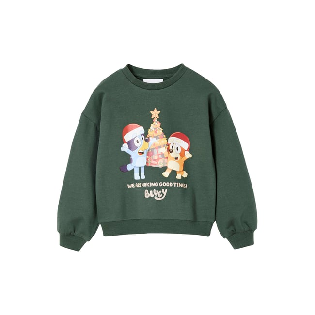 Sweat de Noël Bluey mixte vert sapin <span itemprop=