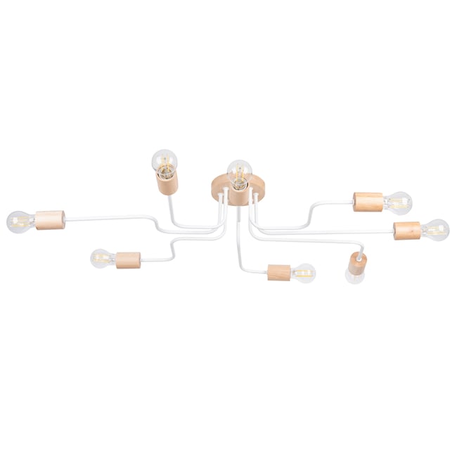 Lustre Acier Blanc/Bois Naturel E27 8 Timbo Couleur blanc <span itemprop=