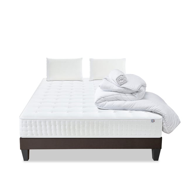 Prêt-à-dormir CHÂTELET avec Sommier, Couette, Oreillers et Protège-matelas Couleur blanc <span itemprop=