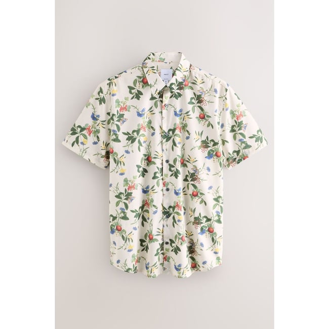 Chemise à manches courtes et fleurs blanc écru <span itemprop=