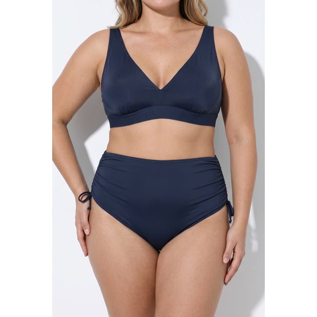 Bas de bikini. Doublé sur le devant. Cordons marine <span itemprop=