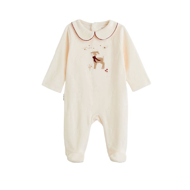 Pyjama bébé en velours Grace ecru <span itemprop=