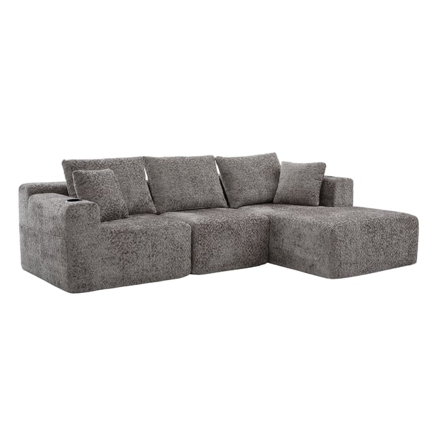 Canapé d'angle compressé 3 places en chenille, LANDIA - MEUBLES COSY