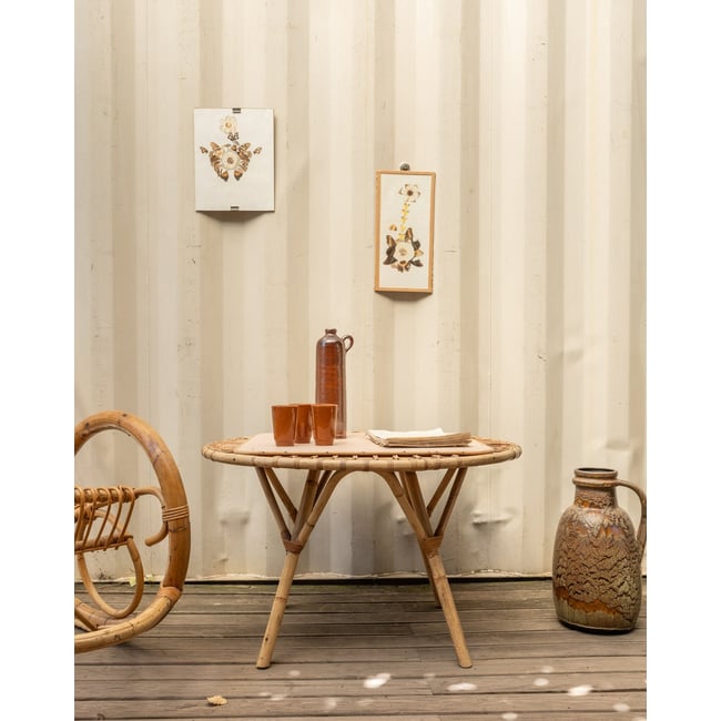 Table d'appoint en rotin Francine N°1482 - Bon état Couleur bois clair <span itemprop=