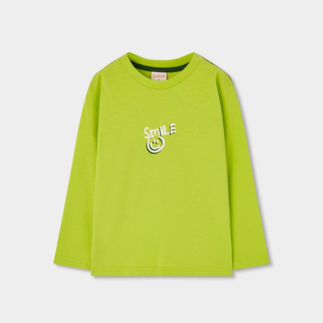 T-shirt garçon en maille imprimé Smile vert <span itemprop=
