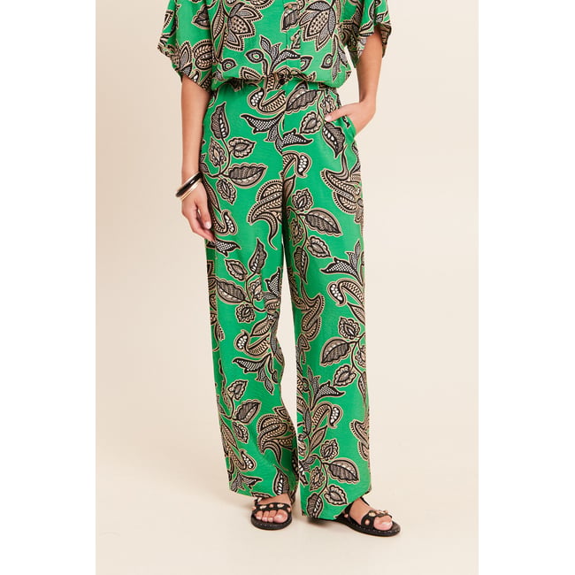Pantalon large taille haute vert <span itemprop=