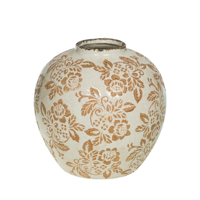 Vase Tampon fleurs beige H20,5   - TAMPON Couleur crème / ivoire <span itemprop=