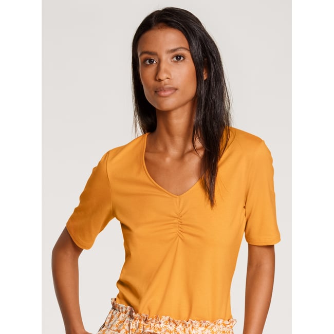 T-Shirt à manches courtes manches courtes Coton FAVOURITES jaune nid d'abeille <span itemprop=