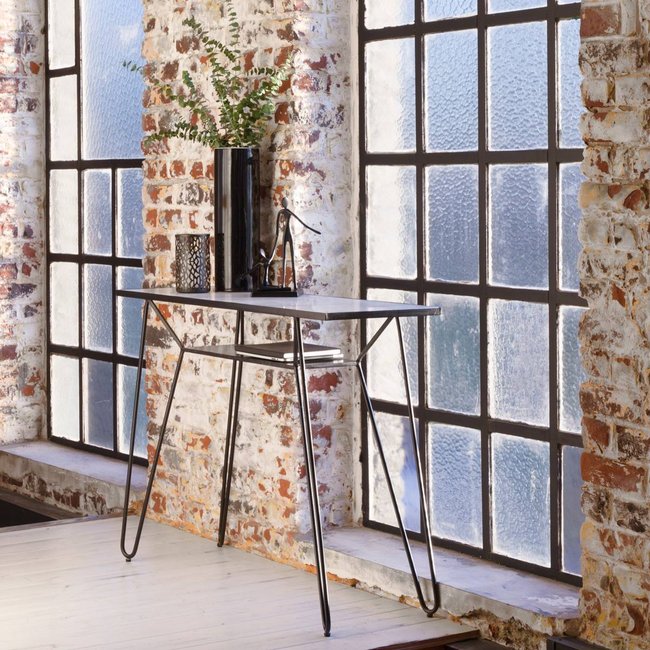 Console pieds compas en marbre blanc et métal  MARCEAU Couleur noir <span itemprop=