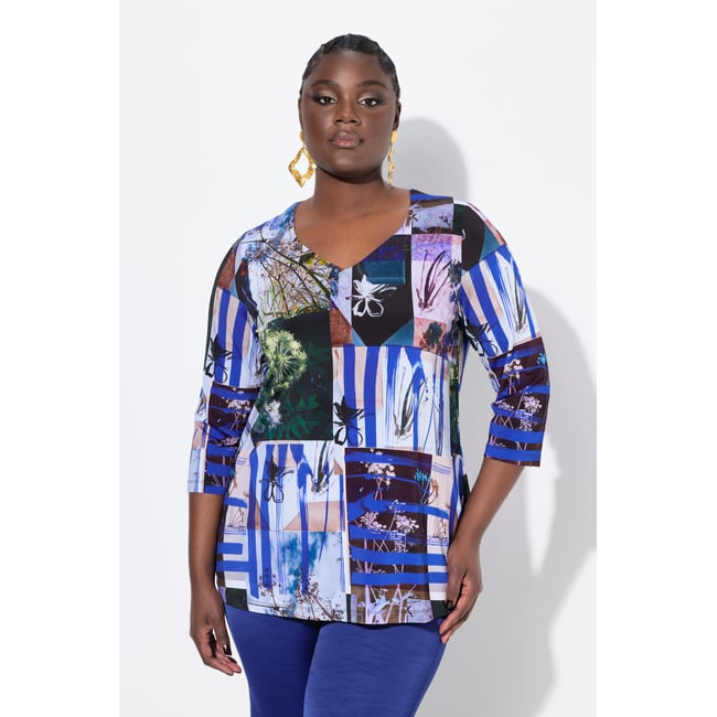 T-shirt au tombé fluide, imprimé patchwork blanc neige <span itemprop=