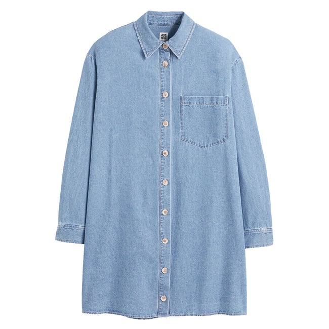 Robe-chemise en denim, manches longues bleu denim <span itemprop=