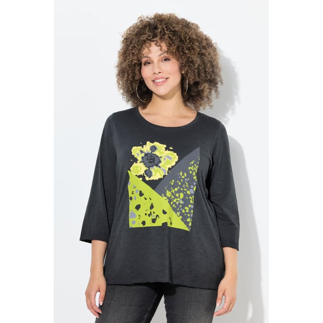 T-shirt à manches 3/4 et col rond noir <span itemprop=