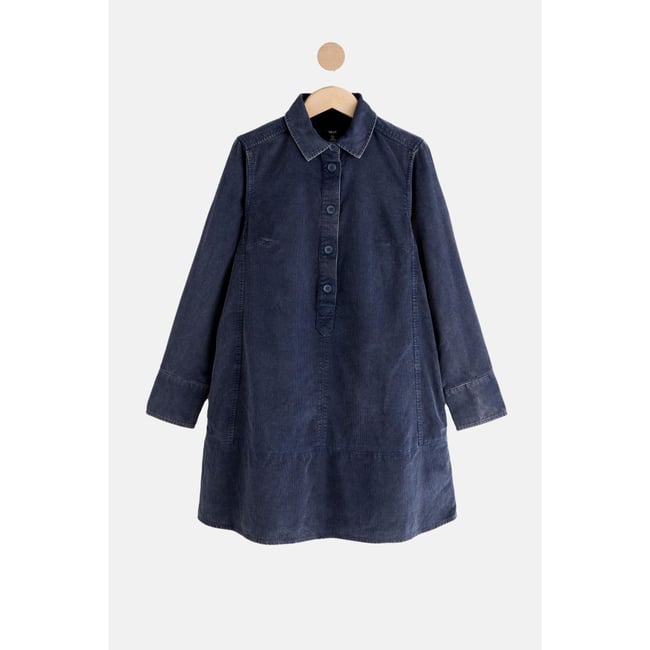 Robe courte en velours côtelé bleu indigo délavé <span itemprop=