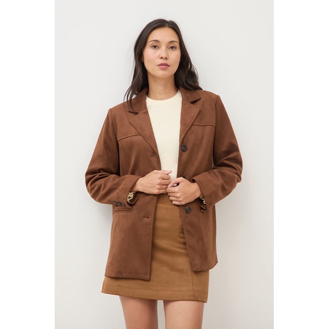 Blazer col tailleur manches longues marron foncé <span itemprop=