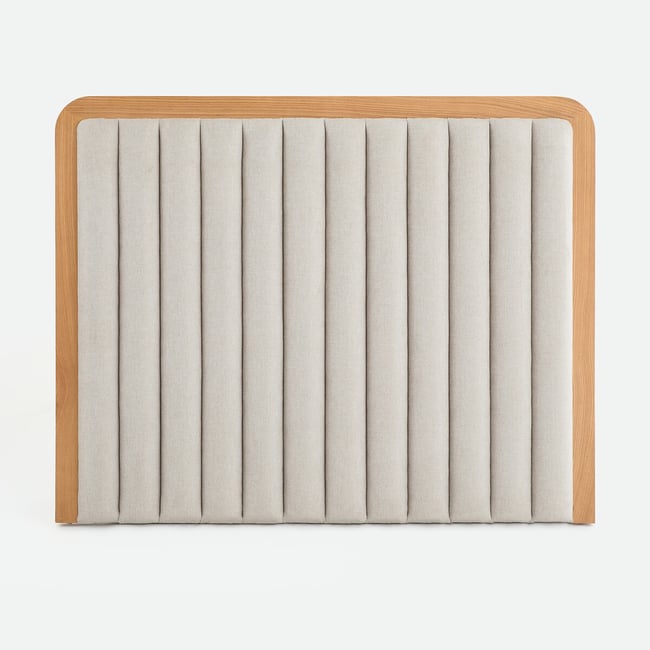 Tête de lit rembourrée, plaqué chêne et tissu texturé, CALLIE Couleur beige <span itemprop=