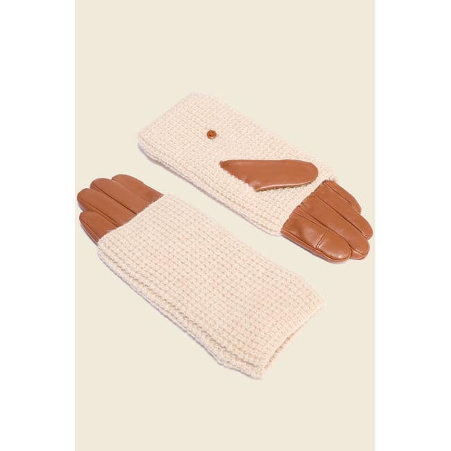 Gants en cuir avec doublure maille marron <span itemprop=