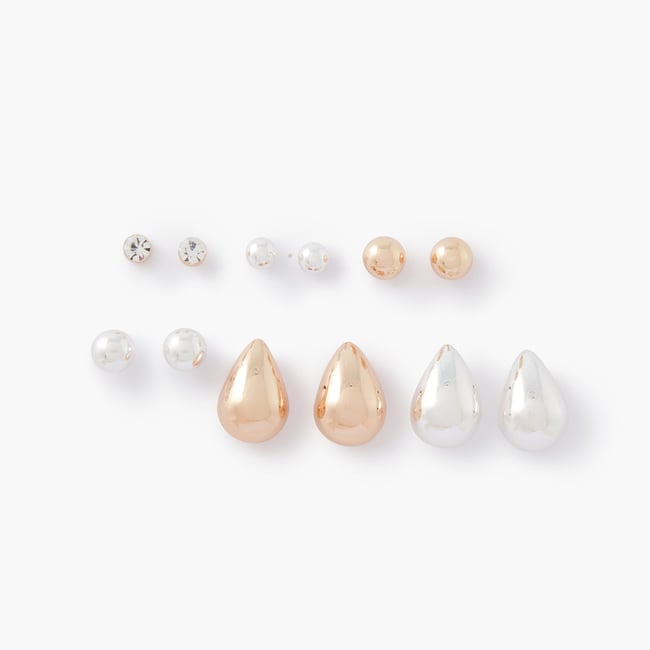 Set de 6 boucles d'oreilles gouttes et boules argenté <span itemprop=