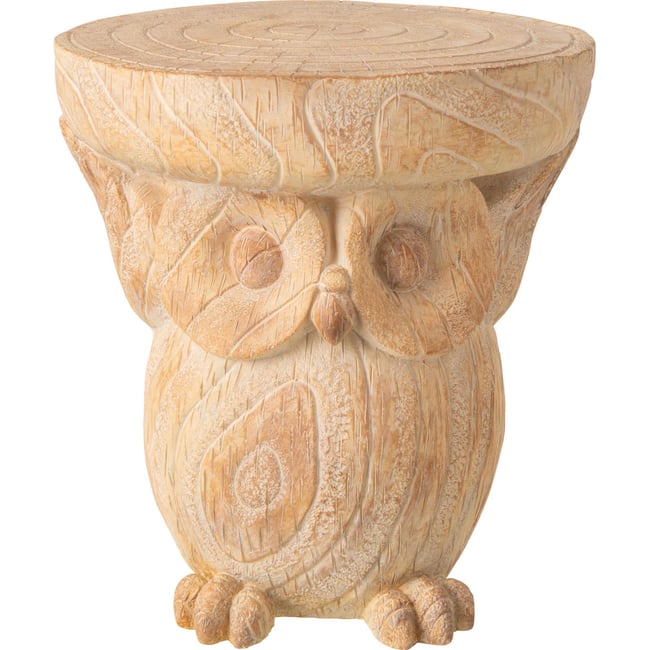 Table d'appoint hibou en résine Couleur beige effet bois <span itemprop=