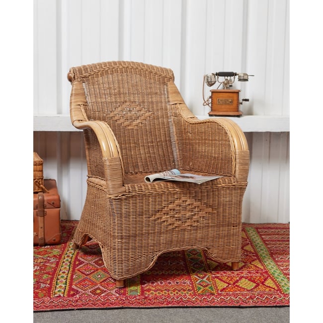 Grand fauteuil en osier Ernest N°1090 - Bon état Couleur bois clair <span itemprop=
