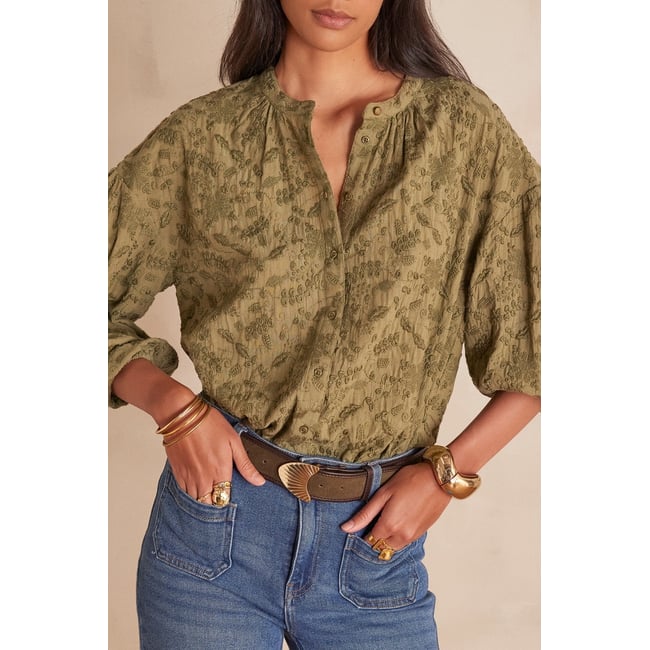 Blouse SIENA en coton kaki <span itemprop=