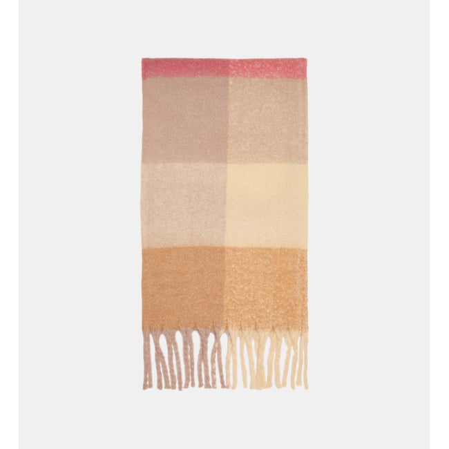 Echarpe grenouille carreaux recyclée beige et rose <span itemprop=