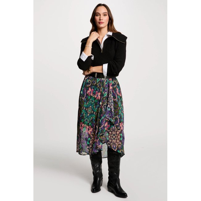 Jupe portefeuille imprimée multicolore <span itemprop=