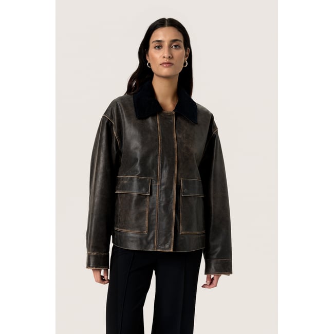 Veste en cuir marron chocolate torte <span itemprop=
